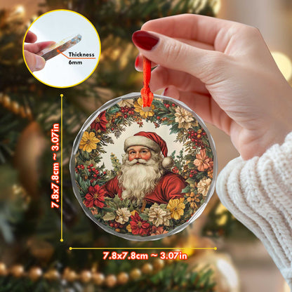 Netecom Santa Claus in Floral Wreath Glass Ornament – Christmas Tree Decoration, 3-Inch Holiday Keepsake