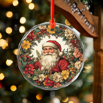 Netecom Santa Claus in Floral Wreath Glass Ornament – Christmas Tree Decoration, 3-Inch Holiday Keepsake