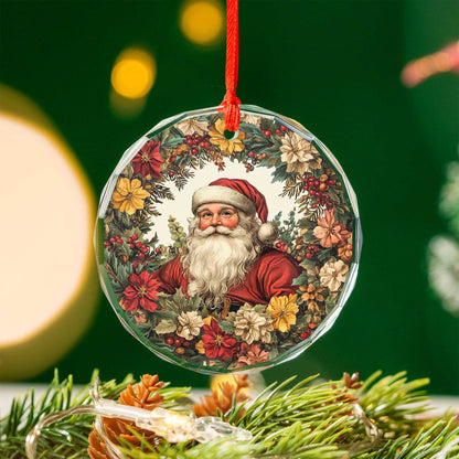 Netecom Santa Claus in Floral Wreath Glass Ornament – Christmas Tree Decoration, 3-Inch Holiday Keepsake