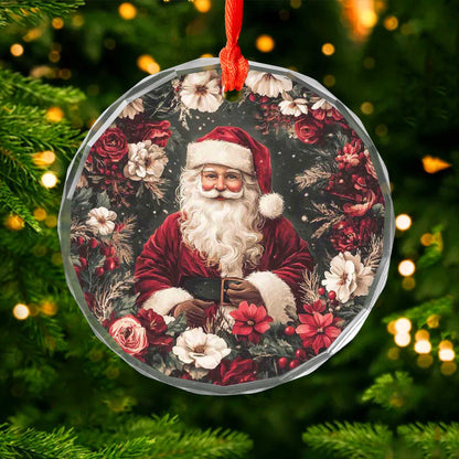 Netecom Santa Claus in Floral Christmas Glass Ornament – Festive Tree Decoration, 3-Inch Holiday Keepsake