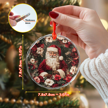Netecom Santa Claus in Floral Christmas Glass Ornament – Festive Tree Decoration, 3-Inch Holiday Keepsake