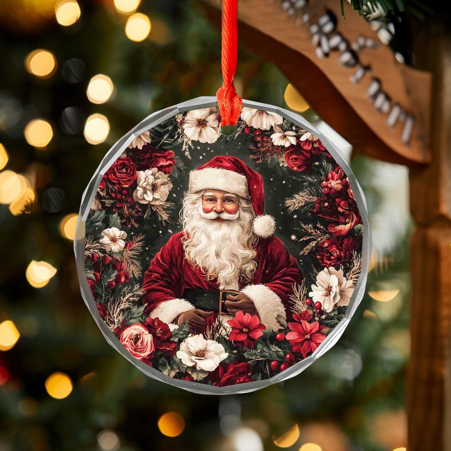 Netecom Santa Claus in Floral Christmas Glass Ornament – Festive Tree Decoration, 3-Inch Holiday Keepsake