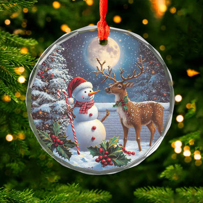 Netecom Snowman & Reindeer Glass Ornament – Christmas Tree Decoration, Holiday Keepsake Gift, 3 in