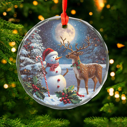 Netecom Snowman & Reindeer Glass Ornament – Christmas Tree Decoration, Holiday Keepsake Gift, 3 in