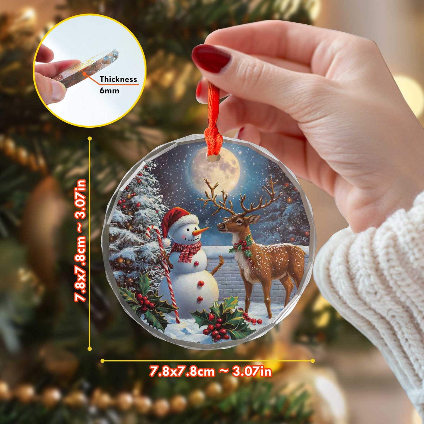 Netecom Snowman & Reindeer Glass Ornament – Christmas Tree Decoration, Holiday Keepsake Gift, 3 in
