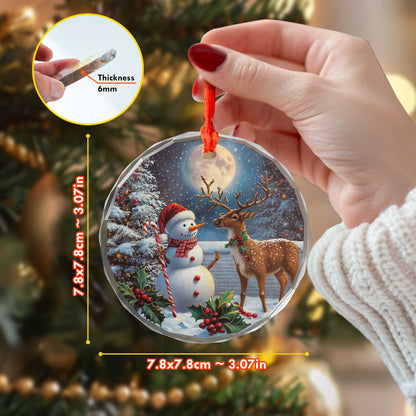 Netecom Snowman & Reindeer Glass Ornament – Christmas Tree Decoration, Holiday Keepsake Gift, 3 in