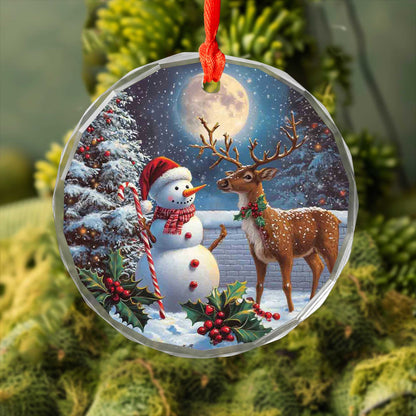 Netecom Snowman & Reindeer Glass Ornament – Christmas Tree Decoration, Holiday Keepsake Gift, 3 in