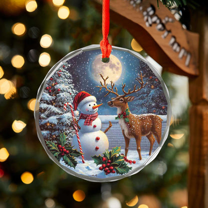 Netecom Snowman & Reindeer Glass Ornament – Christmas Tree Decoration, Holiday Keepsake Gift, 3 in