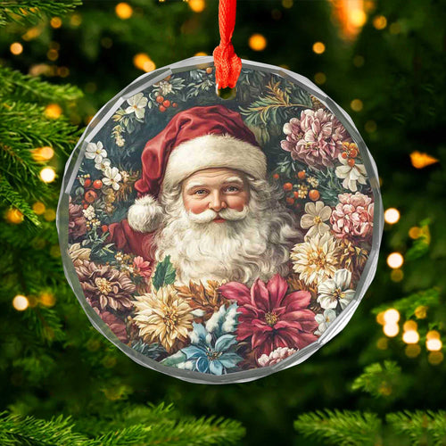 Netecom Santa Claus in Floral Garden Glass Ornament – Christmas Tree Decoration, Holiday Keepsake, 3 in