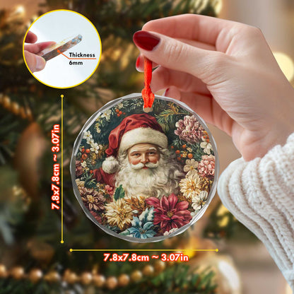 Netecom Santa Claus in Floral Garden Glass Ornament – Christmas Tree Decoration, Holiday Keepsake, 3 in
