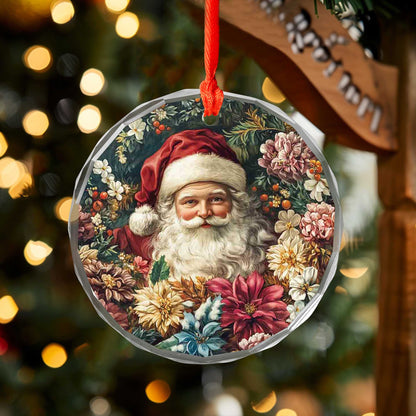 Netecom Santa Claus in Floral Garden Glass Ornament – Christmas Tree Decoration, Holiday Keepsake, 3 in