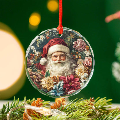 Netecom Santa Claus in Floral Garden Glass Ornament – Christmas Tree Decoration, Holiday Keepsake, 3 in