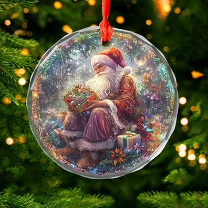 Netecom Santa Claus with Gift Box Glass Ornament – Christmas Tree Decoration, 3-Inch Holiday Keepsake