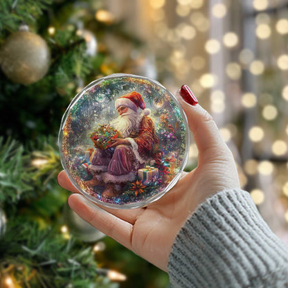 Netecom Santa Claus with Gift Box Glass Ornament – Christmas Tree Decoration, 3-Inch Holiday Keepsake