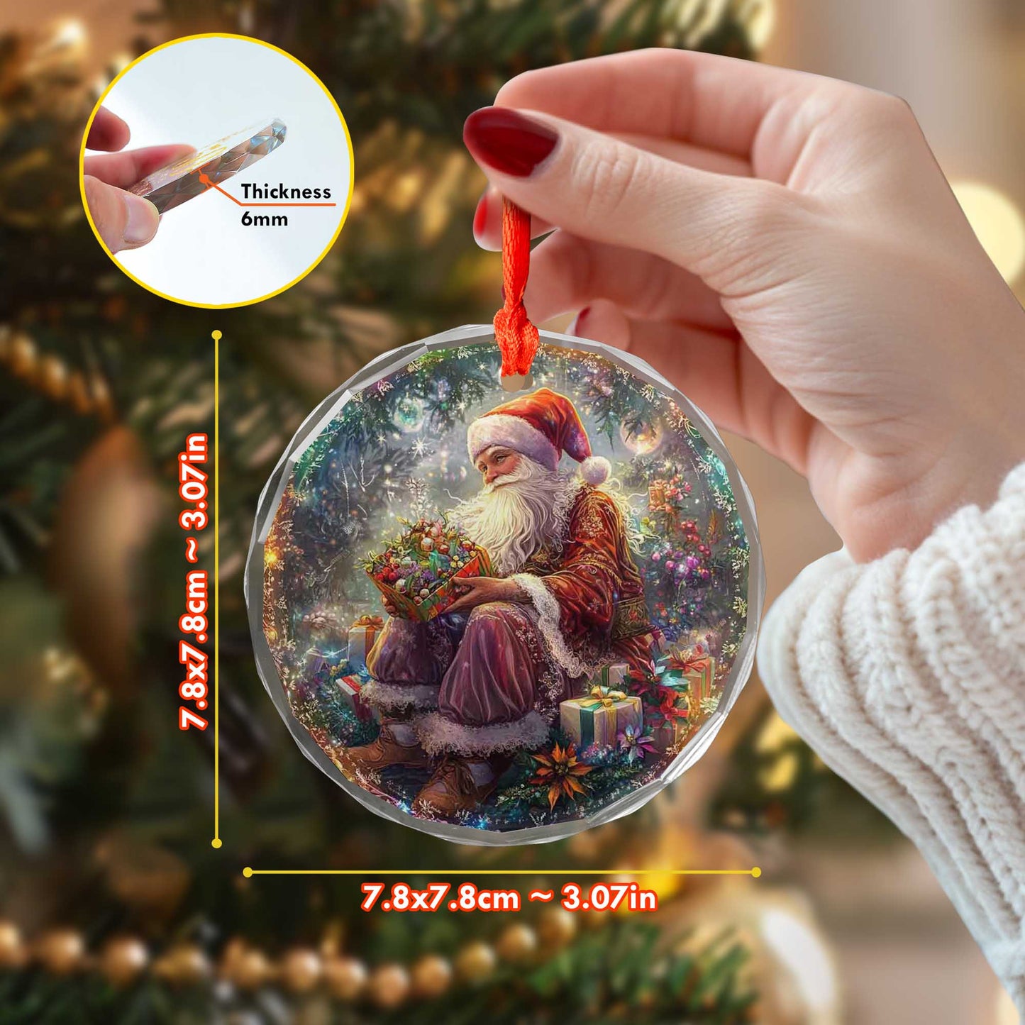 Netecom Santa Claus with Gift Box Glass Ornament – Christmas Tree Decoration, 3-Inch Holiday Keepsake