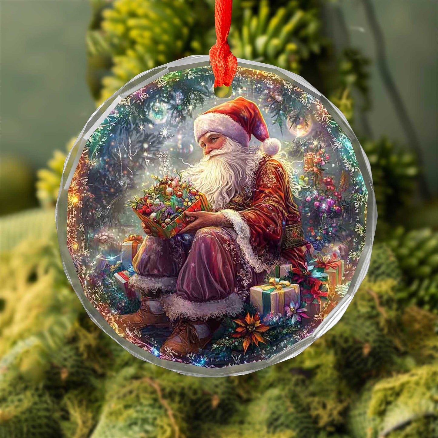 Netecom Santa Claus with Gift Box Glass Ornament – Christmas Tree Decoration, 3-Inch Holiday Keepsake