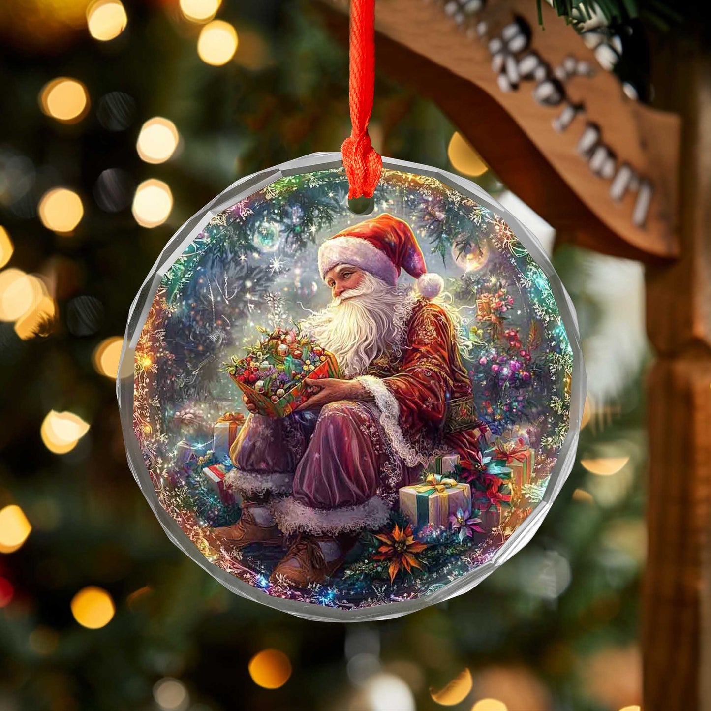 Netecom Santa Claus with Gift Box Glass Ornament – Christmas Tree Decoration, 3-Inch Holiday Keepsake