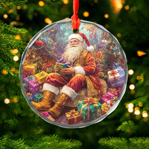 Netecom Santa Claus Surrounded by Gifts Glass Ornament – Christmas Tree Decoration, 3-Inch Holiday Keepsake