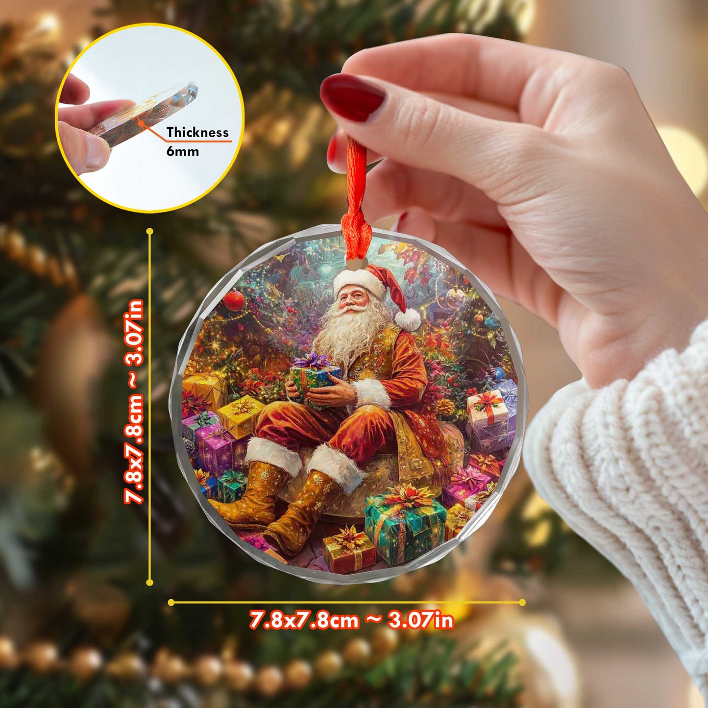 Netecom Santa Claus Surrounded by Gifts Glass Ornament – Christmas Tree Decoration, 3-Inch Holiday Keepsake