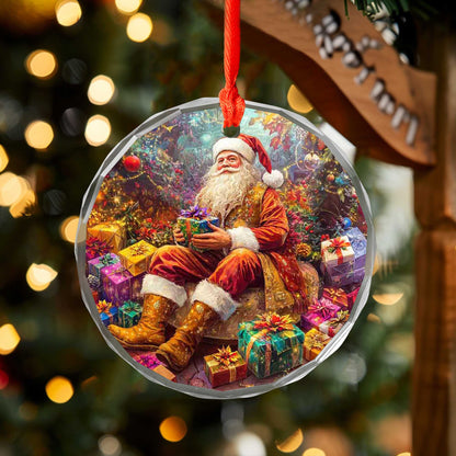 Netecom Santa Claus Surrounded by Gifts Glass Ornament – Christmas Tree Decoration, 3-Inch Holiday Keepsake