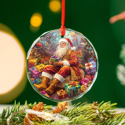 Netecom Santa Claus Surrounded by Gifts Glass Ornament – Christmas Tree Decoration, 3-Inch Holiday Keepsake