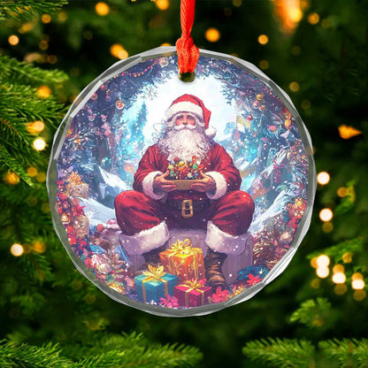 Netecom Santa Claus with Christmas Gifts Glass Ornament – Festive Tree Decoration, 3-Inch Holiday Keepsake