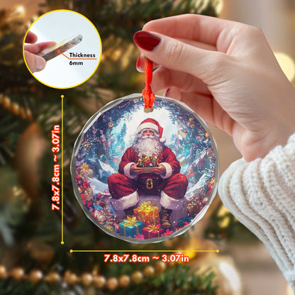 Netecom Santa Claus with Christmas Gifts Glass Ornament – Festive Tree Decoration, 3-Inch Holiday Keepsake