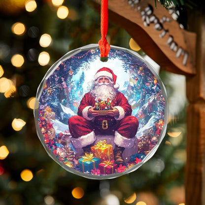 Netecom Santa Claus with Christmas Gifts Glass Ornament – Festive Tree Decoration, 3-Inch Holiday Keepsake