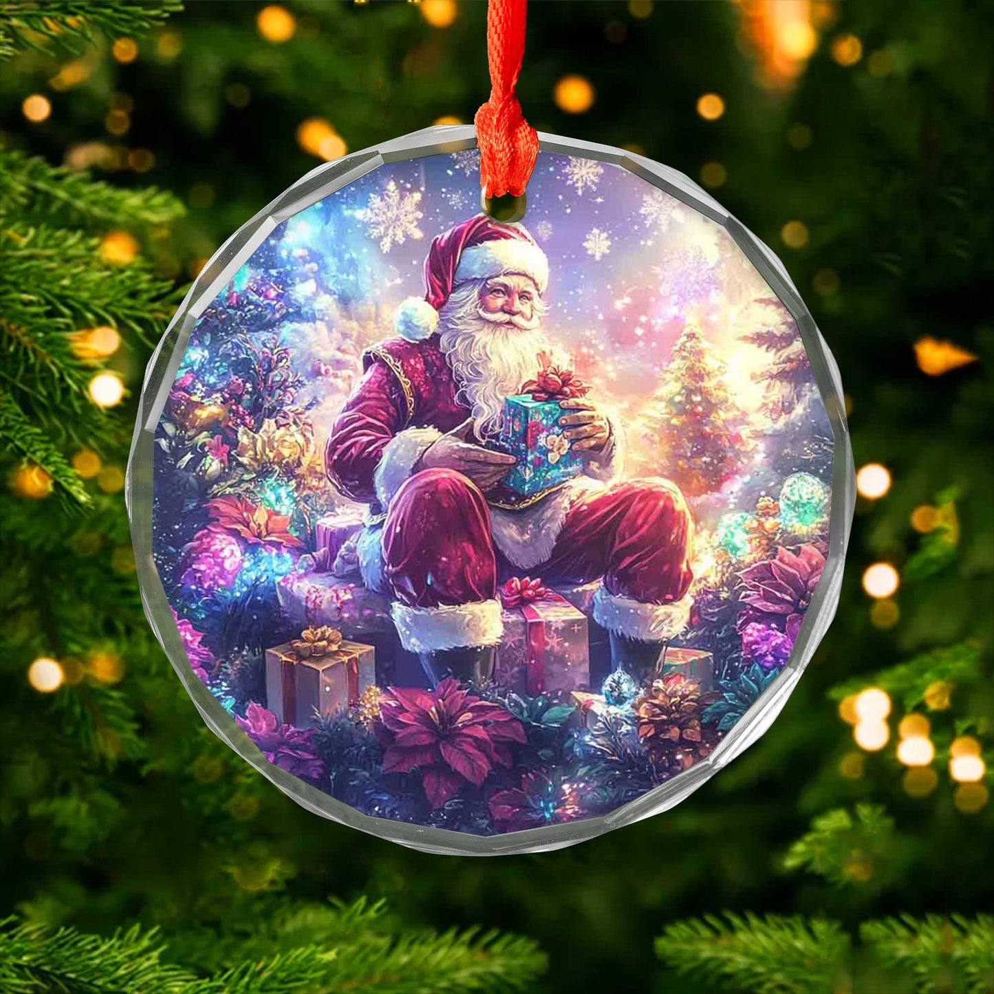 Netecom Santa Claus with Gift Glass Ornament – Christmas Tree Decoration,  Holiday Keepsake, 3 in
