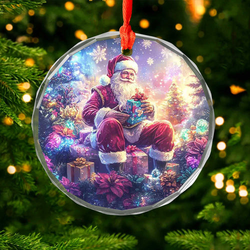 Netecom Santa Claus with Gift Glass Ornament – Christmas Tree Decoration,  Holiday Keepsake, 3 in