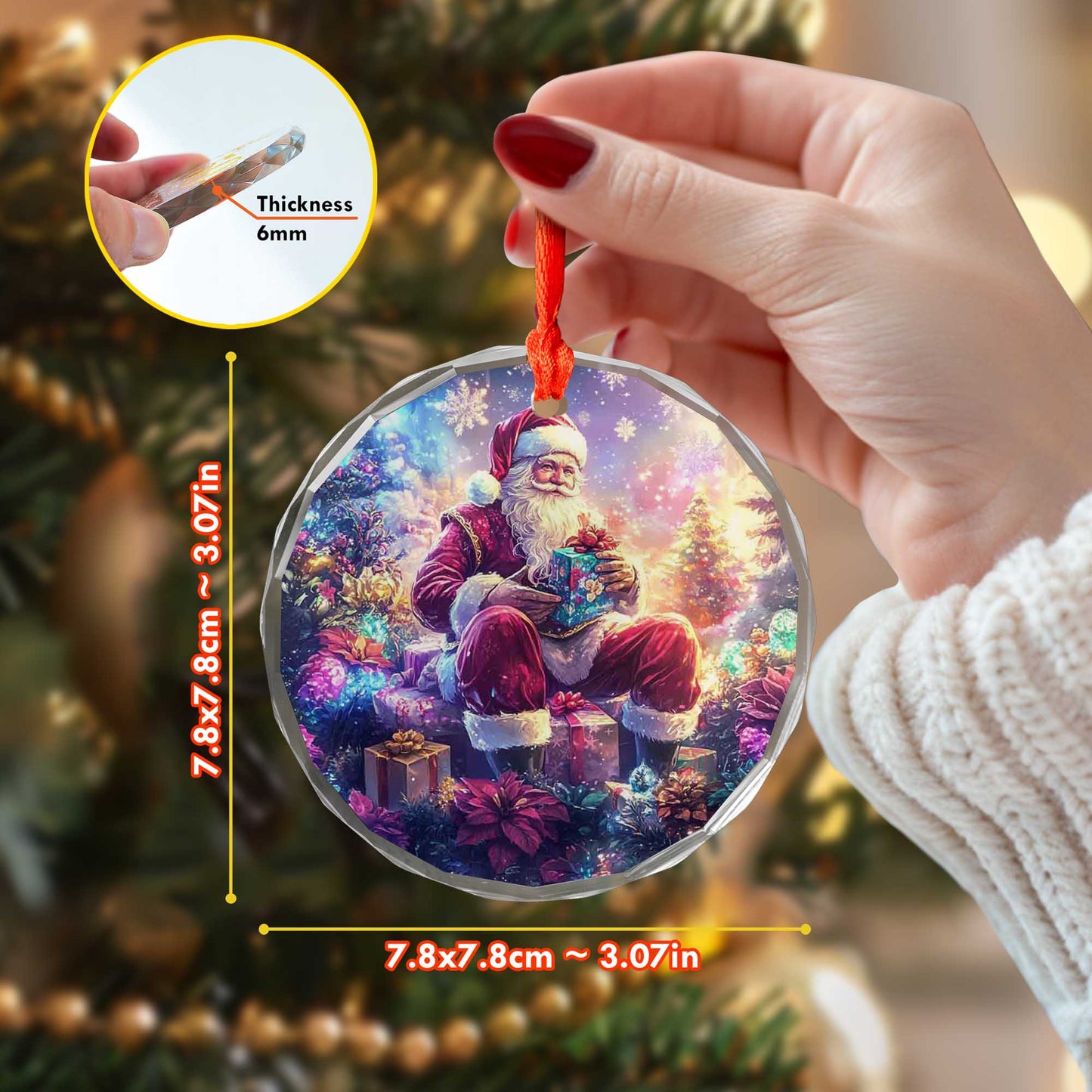Netecom Santa Claus with Gift Glass Ornament – Christmas Tree Decoration,  Holiday Keepsake, 3 in