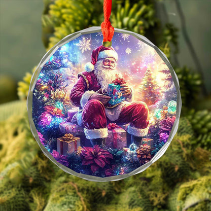 Netecom Santa Claus with Gift Glass Ornament – Christmas Tree Decoration,  Holiday Keepsake, 3 in