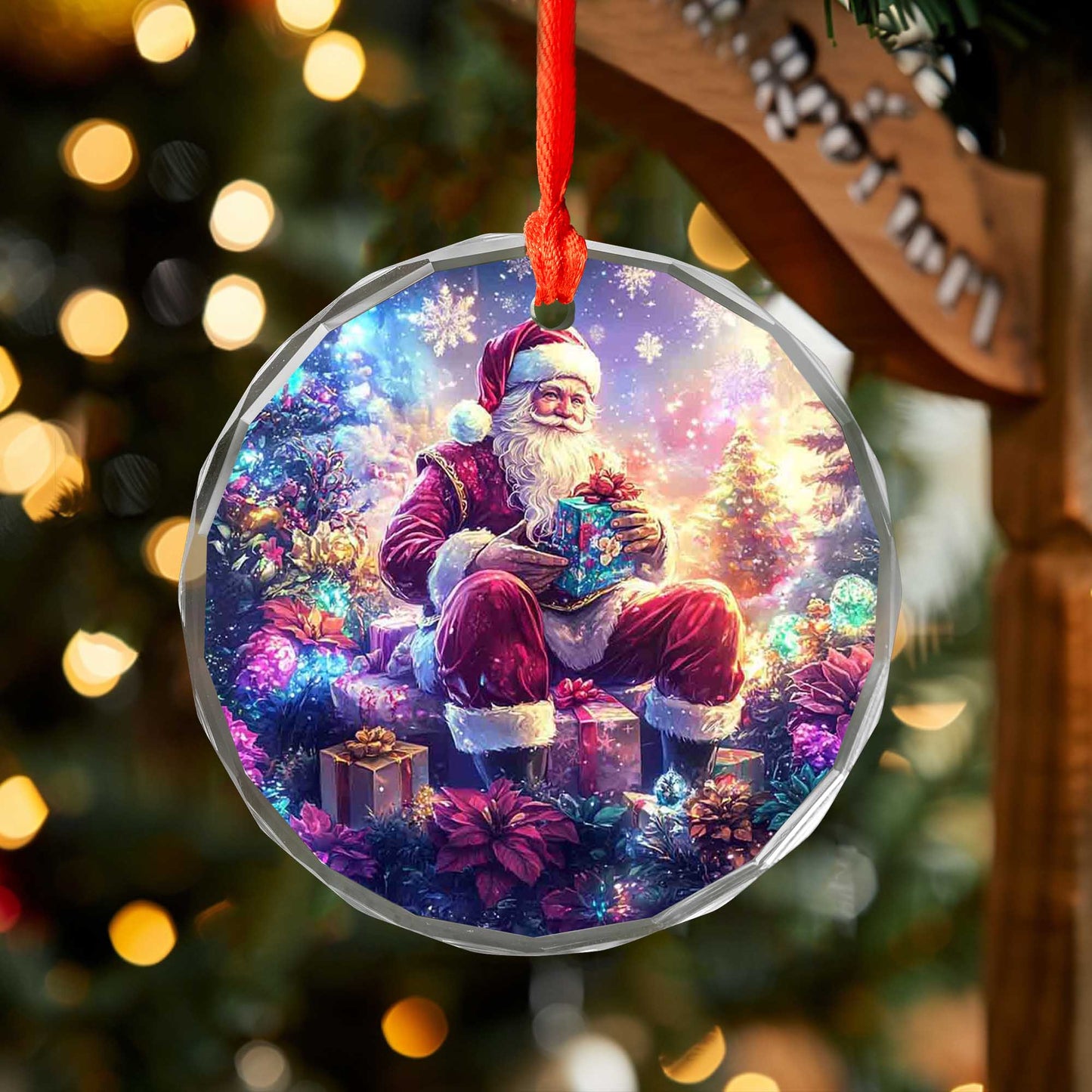 Netecom Santa Claus with Gift Glass Ornament – Christmas Tree Decoration,  Holiday Keepsake, 3 in