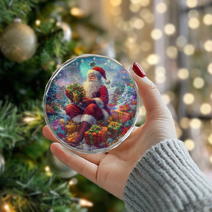 Netecom Santa Claus Sitting with Gifts Glass Ornament – Christmas Tree Decoration, 3-Inch Holiday Keepsake