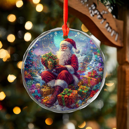 Netecom Santa Claus Sitting with Gifts Glass Ornament – Christmas Tree Decoration, 3-Inch Holiday Keepsake