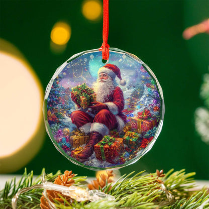 Netecom Santa Claus Sitting with Gifts Glass Ornament – Christmas Tree Decoration, 3-Inch Holiday Keepsake