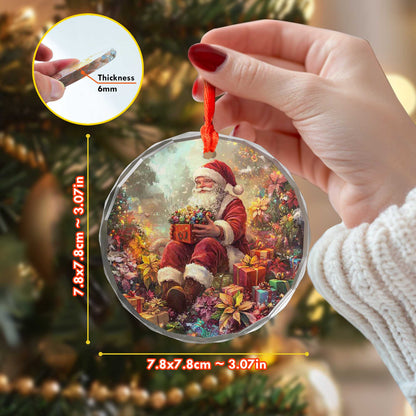 Netecom Santa Claus Sitting with Gifts Glass Ornament – Christmas Tree Decoration, 3-Inch Holiday Keepsake