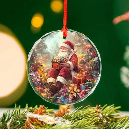 Netecom Santa Claus Sitting with Gifts Glass Ornament – Christmas Tree Decoration, 3-Inch Holiday Keepsake