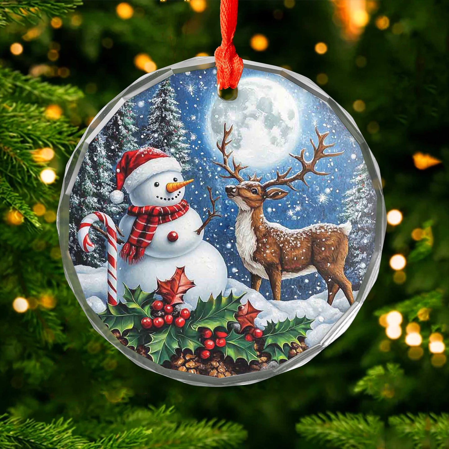 Netecom Snowman and Reindeer Glass Ornament – Holiday Tree Decoration, Festive Keepsake Gift, 3 in