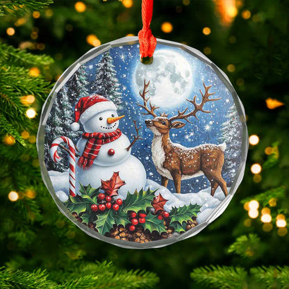 Netecom Snowman and Reindeer Glass Ornament – Holiday Tree Decoration, Festive Keepsake Gift, 3 in