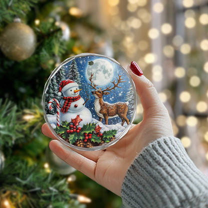 Netecom Snowman and Reindeer Glass Ornament – Holiday Tree Decoration, Festive Keepsake Gift, 3 in