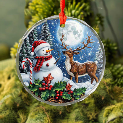 Netecom Snowman and Reindeer Glass Ornament – Holiday Tree Decoration, Festive Keepsake Gift, 3 in