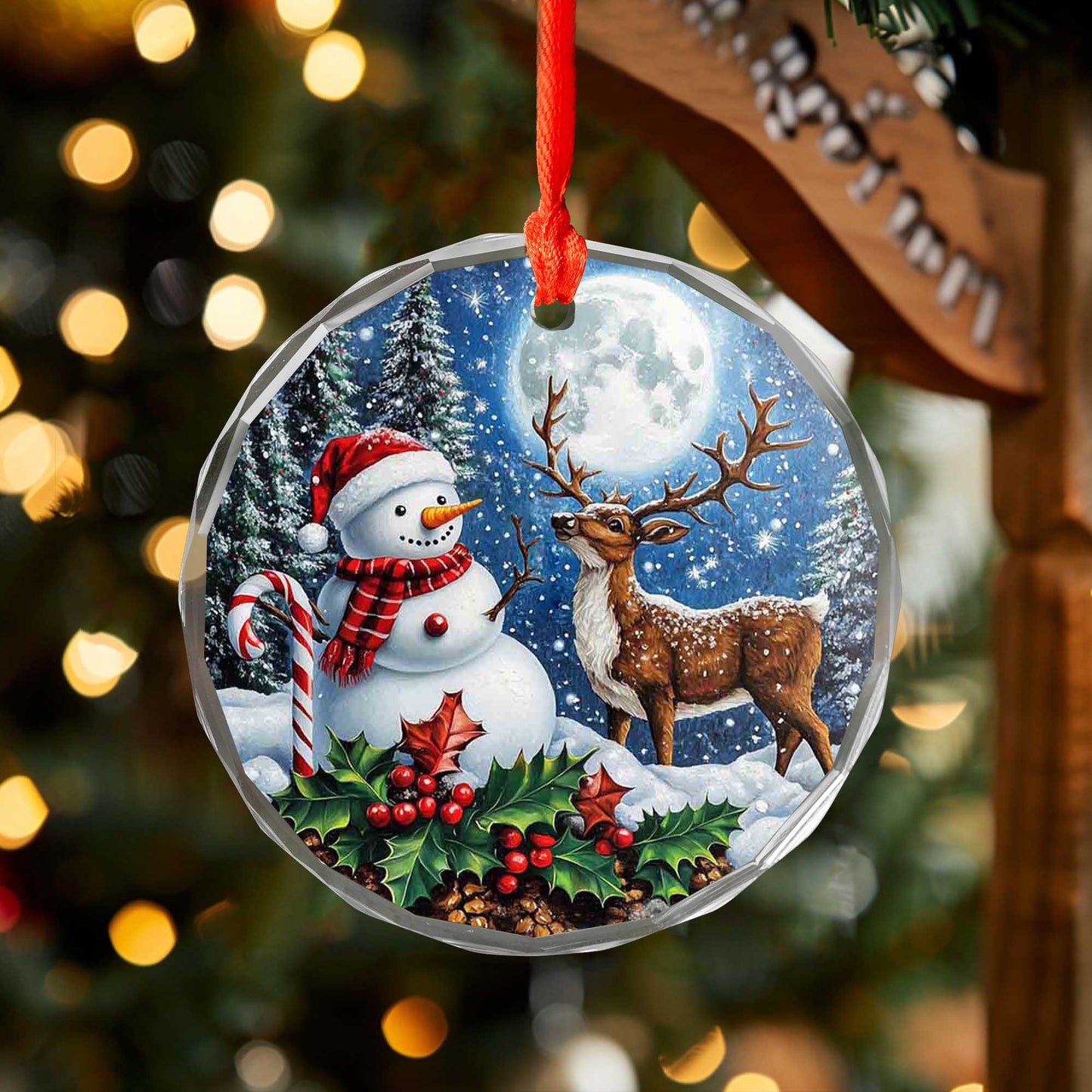 Netecom Snowman and Reindeer Glass Ornament – Holiday Tree Decoration, Festive Keepsake Gift, 3 in
