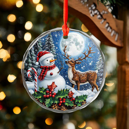 Netecom Snowman and Reindeer Glass Ornament – Holiday Tree Decoration, Festive Keepsake Gift, 3 in