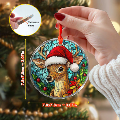 Netecom Santa Hat Reindeer Stained Glass Ornament – Festive Christmas Tree Decoration, 3-Inch Keepsake