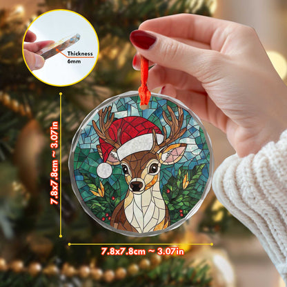 Netecom Reindeer with Santa Hat Stained Glass Ornament – Christmas Tree Decoration, 3-Inch Holiday Keepsake