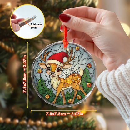 Netecom Christmas Reindeer with Santa Hat Glass Ornament – Festive Tree Decoration, 3-Inch Holiday Keepsake