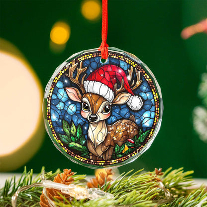 Netecom Reindeer with Santa Hat Glass Ornament – Christmas Tree Decoration,  Holiday Keepsake, 3 in