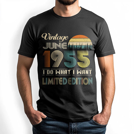 NetecomVintage June 1955 T-Shirt, Retro Style Birthday Tee for Men, Meaningful Birthday Gift for June Born