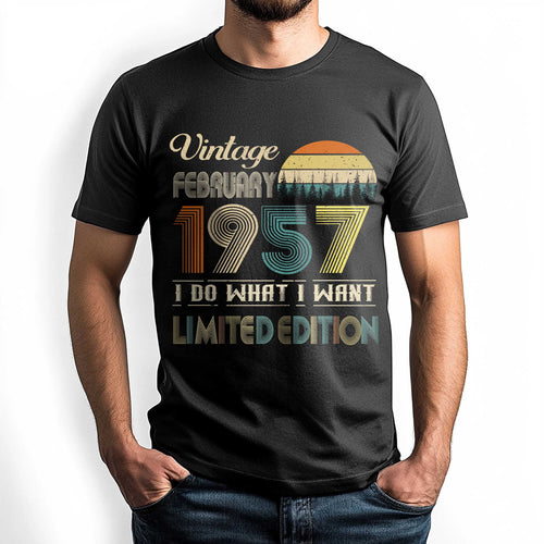 Netecom Vintage February 1957 T-Shirt, I Do What I Want Limited Edition, Retro Graphic Tee, Perfect Birthday Gift for Men